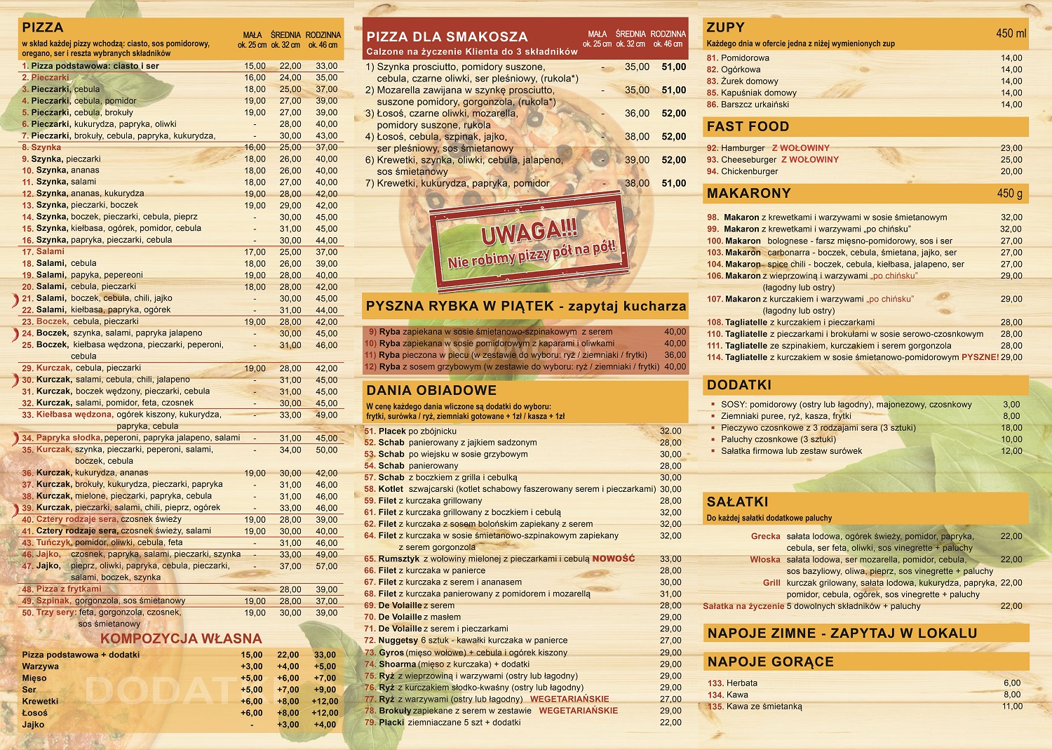 Menu pizzerii część pierwsza